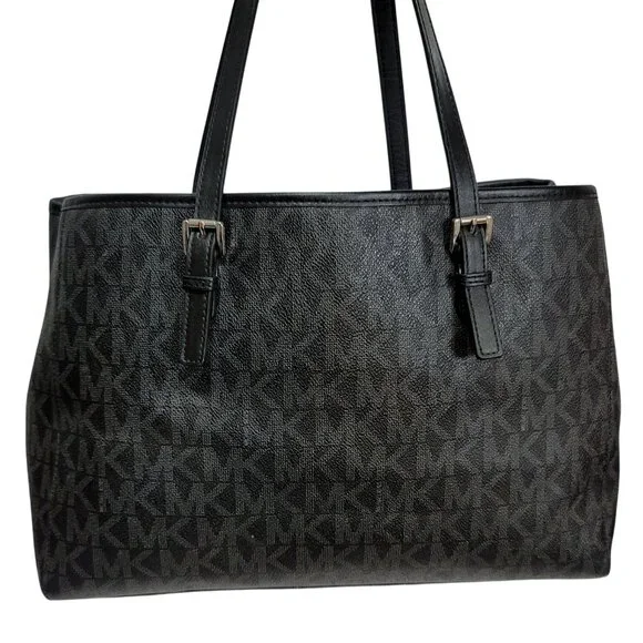 Michael Kors Tote Jet Set Signature Leather Black Silver - Picture 5 of 9